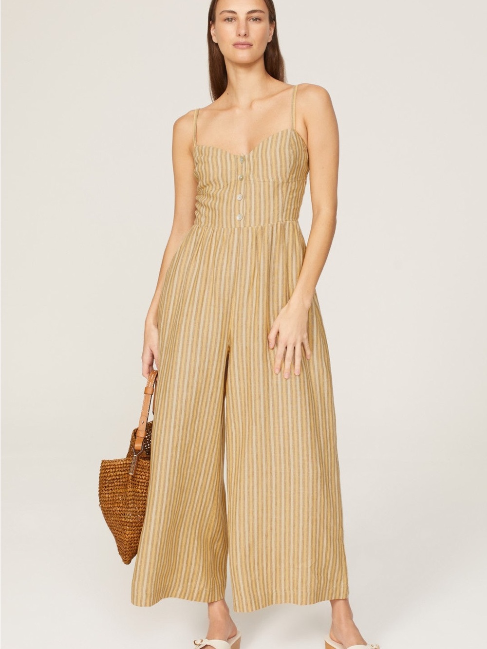 Madewell Yellow Stripe Linen Jumpsuit